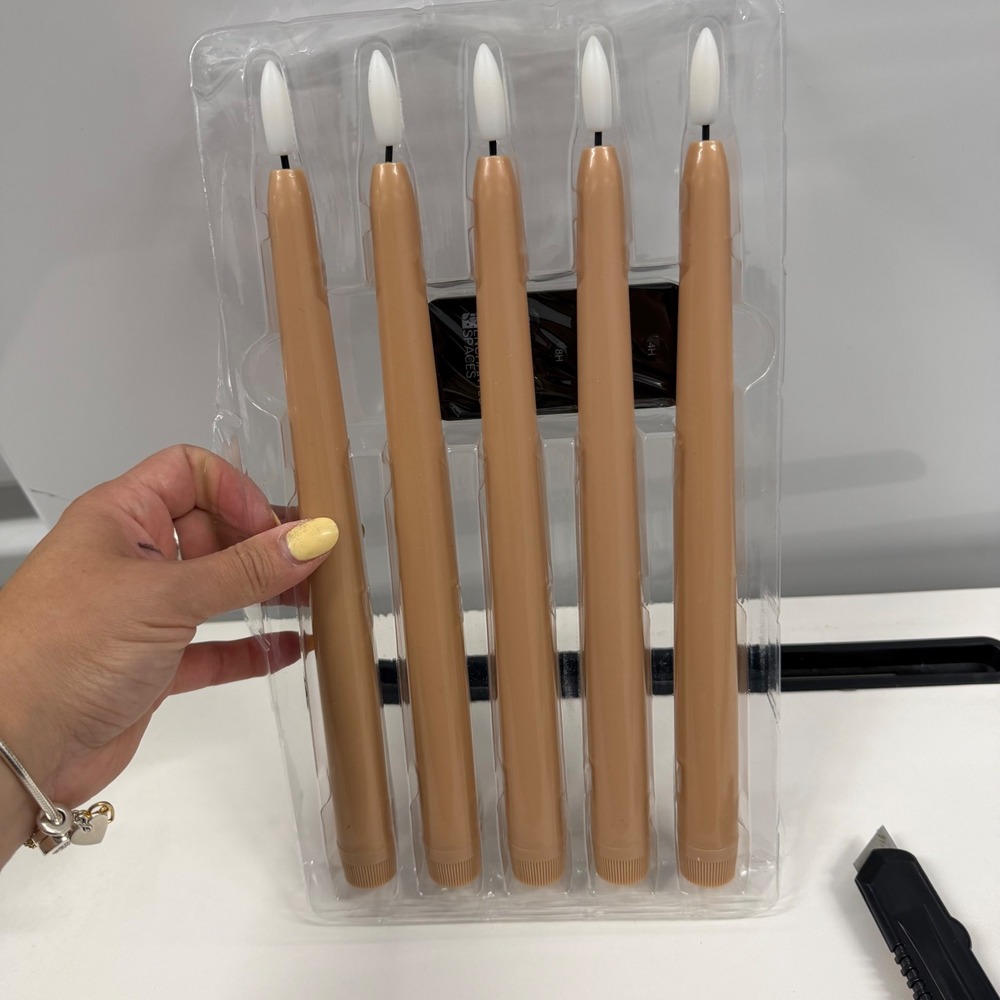 Enchanted Spaces LED Flameless Taper Candles Set of 5 Tan with Remote Control - Picture 1 of 8